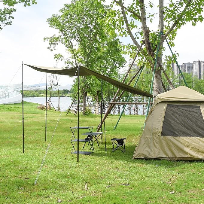 Telescopic Tarp Poles, Canopy Adjustable Carbon Fiber Poles Set of 2, Portable & Lightweight Tent Tarps for Awning, Camping, Hiking 83"