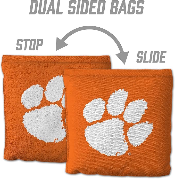 YouTheFan Officially-Licensed NCAA Set of 8 Cornhole Bags - All Weather Dual Sided Slide & Stop - Regulation Size with Carry case