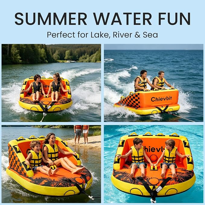 2 Person Towable Tubes for Boating, Inflatable Boat Tube Sofa Style, Water Sports Tubes for Boats to Pull, Dual Tow Points, Heavy Duty Nylon Cover PVC Towable Tube for Lake