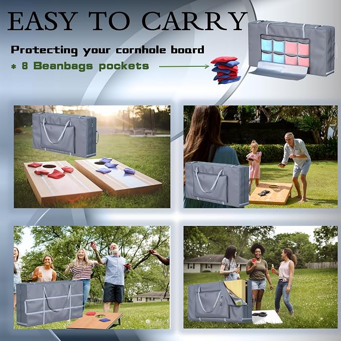 Cornhole Carrying Case Fits 4' x 2' Regulation Size Board,with Bean Bag Storage,600DHeavy-Duty Waterproof Cornhole Boards Bag