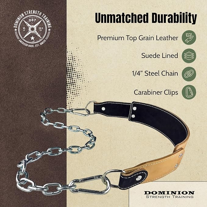 Heavy-Duty Leather Dip Belt with Steel Chain - Ultimate Accessory for Weighted Pullups, Dips, and Progressive Overload