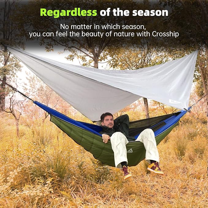 Camping Hammock with Mosquito Net – Portable Parachute Nylon Hammock Tent with Tree Straps, Camp Rope & Stake - for Hiking, Backpacking, Travel, Backyard, Beach – Holds Up to 500lbs (Blue)