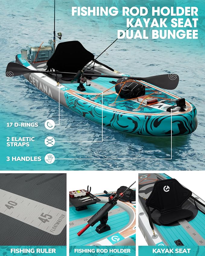 CETANA Extra Wide Inflatable Paddle Board 11'6 x 35" x 6", 450LB High Weight Capacity Wide Stable Stand Up Paddle Board for Beginners, 2–3 Person Large Paddleboard with 3 Fins, Dual Bungee, 15 D Rings