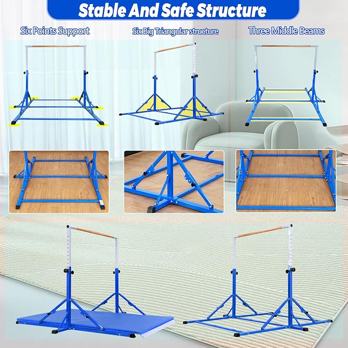 Marfula Gymnastic Bar For Kid and Teenage of 3-25, 5Ft/8 FT Base Length 4Ft Width 5Ft Adjust Height, Gymnastic Kip Bar For Gymnast, Gymnastic Training Equipment For Professional Training Home Club Use