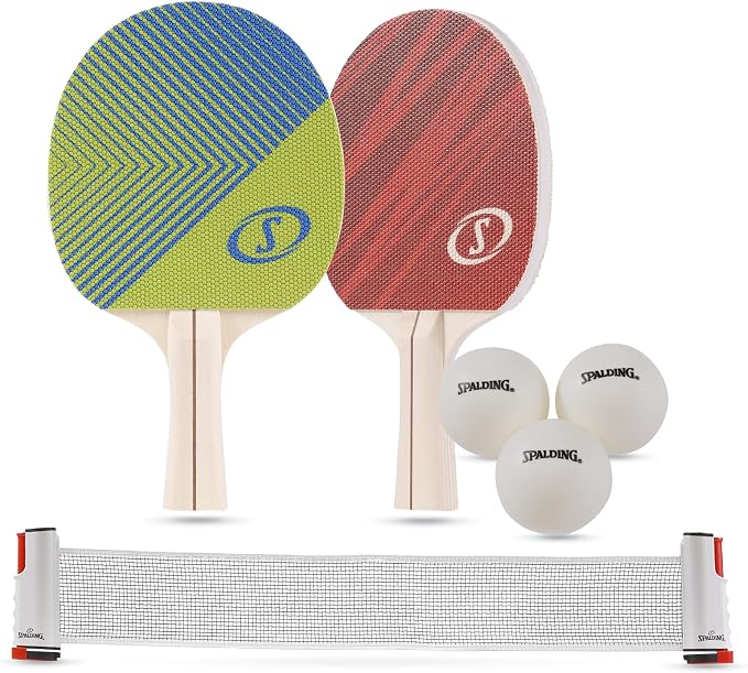 Spalding - Ping Pong Set, Adjustable Table Tennis Net, Rubber Paddles