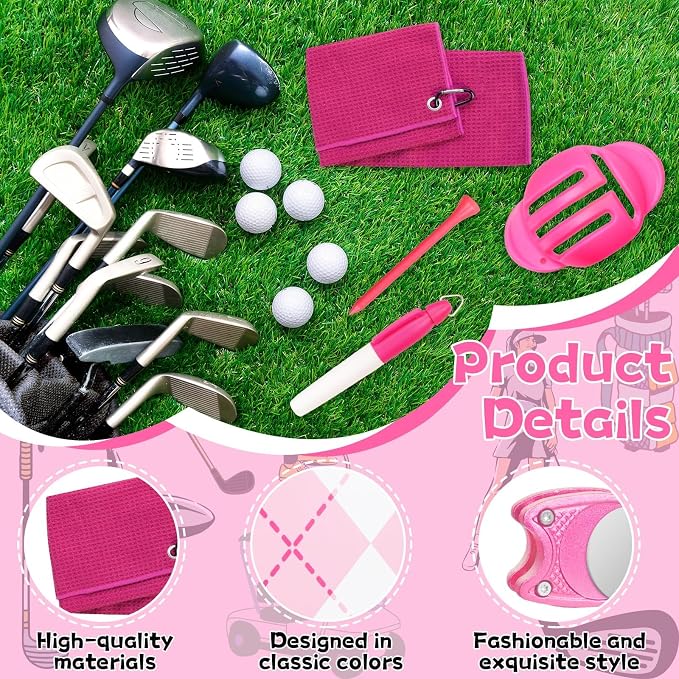 Golf Accessories Kit Golf Club Cleaning Kit Club Groove Cleaner Brush Divot Repair Tool Golf Towel with Clip Ball Bag with Hook Ball Alignment Kit Marking Pen Golf Gift Set Women