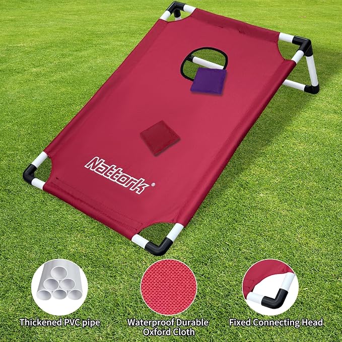 Portable Cornhole Set PVC Framed Corn Holes Outdoor Game Set with 2 Cornhole Boards, 8 Cornhole Bean Bags and Carrying Case, Camping Games Indoor Outdoor for Adults, Travel Camping Accessory