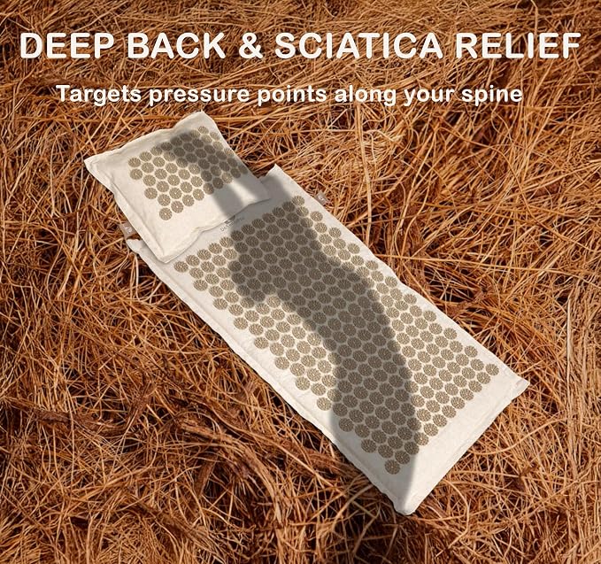 Acupressure Mat & Pillow Set for Back Pain, Neck Pain & Sciatica Relief Extra Long Bed of Nails Mat 29" with Coconut Fiber for Stronger Pressure, Stress Relief, Muscle Recovery & Sleep