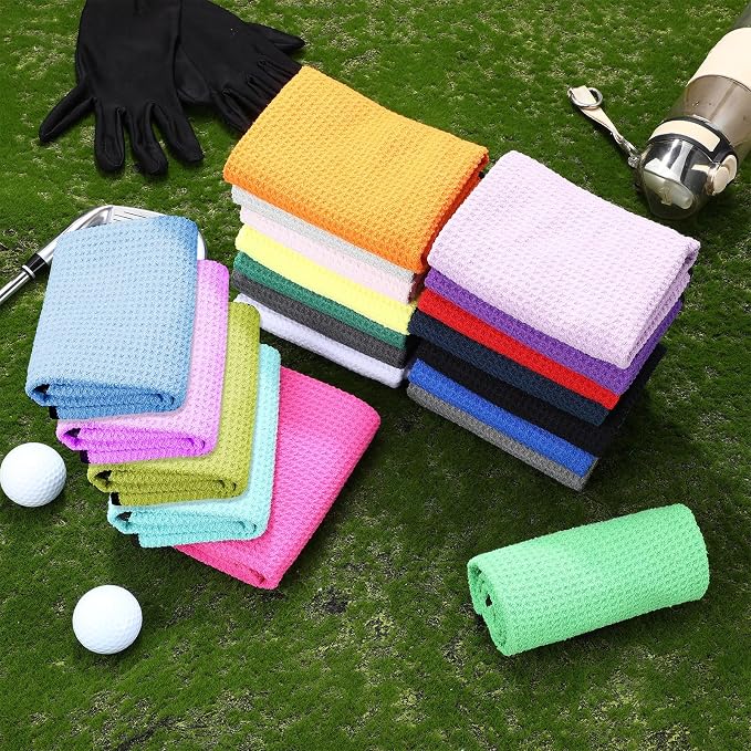 Batiyeer Golf Towels Bulk for Bags, 16"x16" Microfiber Waffle Pattern Golf Towel with Clip for Tournament, Club, Fitness