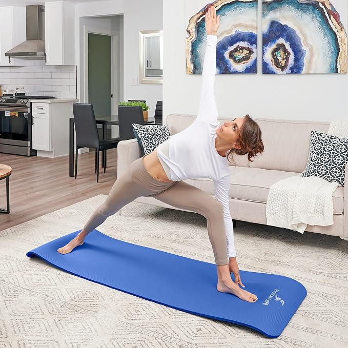 ProsourceFit Extra Thick Yoga and Pilates Mat 1/2” (13mm) or 1" (25mm), 71-inch Long High Density Exercise Mat with Comfort Foam and Carrying Strap