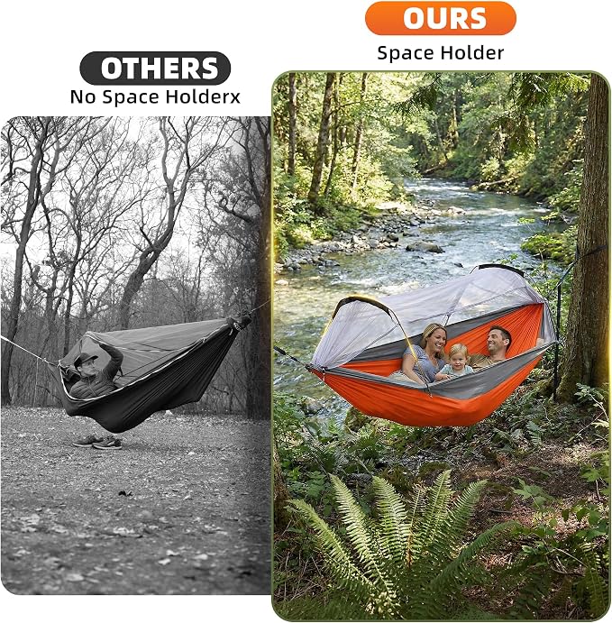 Lulladle Camping Hammock - 600lbs Capacity Portable Hammock with 2 Tree Straps and with Mosquito Net,Nylon Hanging Hammock Easy Setup and Pack for Outdoors Camping,Backpacking,Hiking - Double/Single