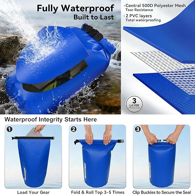 MARCHWAY Floating Waterproof Dry Bag Backpack 5L/10L/20L/30L/40L, Roll Top Sack Keeps Gear Dry for Kayaking, Rafting, Boating, Swimming, Camping, Hiking, Beach, Fishing