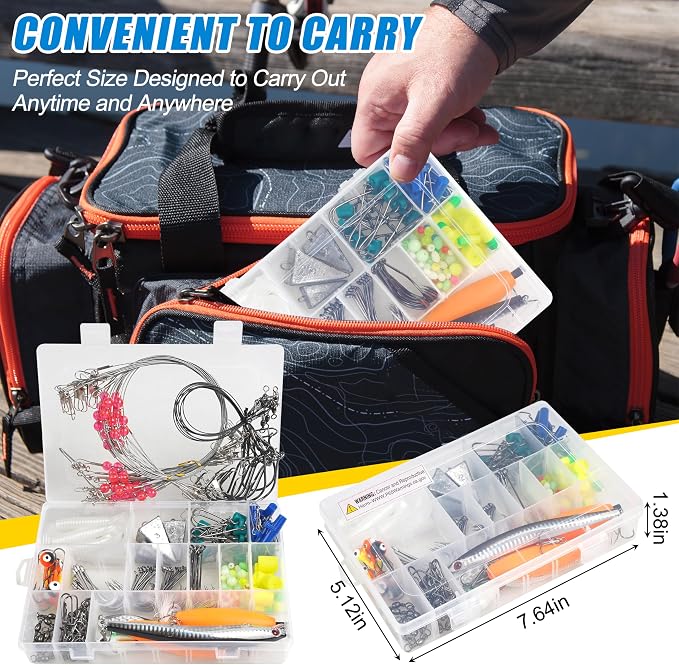 SILANON Saltwater Surf Fishing Tackle Kit,174pcs Ocean Saltwater Fishing Gear Surf Fishing Rigs Saltwater Lures Bucktail Jigs Pyramid Sinkers Fishing Floats Hooks Swivels Surf Fishing Accessories