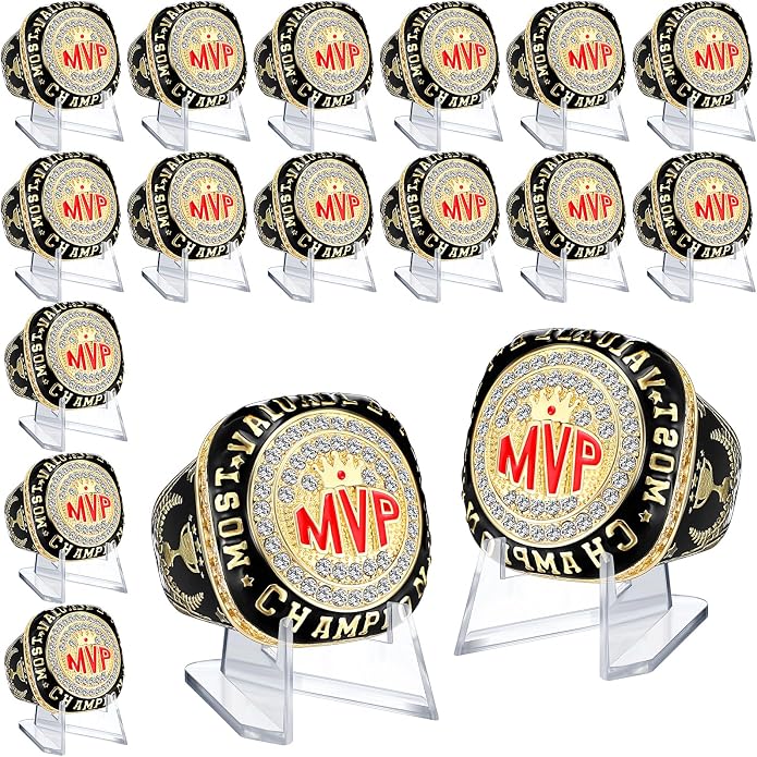 Misdary Soccer Baseball Basketball Championship Rings with Holder Most Valuable Player Trophy Gold Ring Award Gift Team Prize for Football Tournament Winner