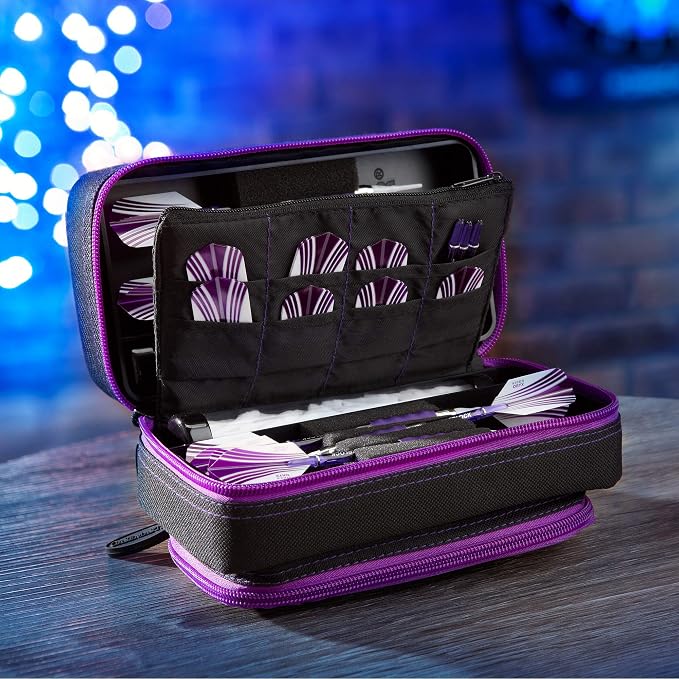 Casemaster Plazma Pro, 6 Dart Case for Soft and Steel Tip Darts, Features Large Front Mobile Device Pocket, Built-In Storage Tubes and Pockets for Flights, Tips, Shafts, and Personal Items