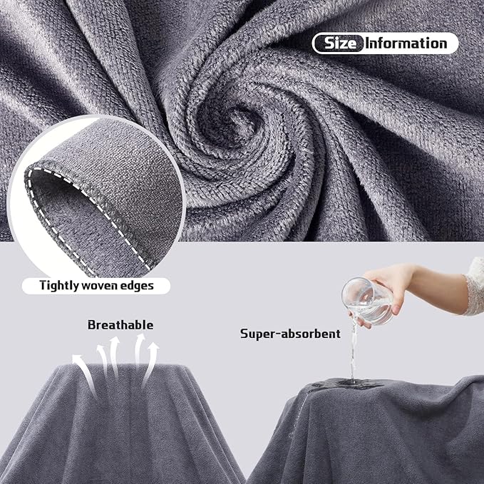 Mixweer 2 Pcs Oversized Bath Towels, 40 x 80 Inch Giant Microfiber Jumbo Bath Sheets Ultra Soft Bathroom Microfiber Quick Dry Absorbent Shower Towels for Spa Camping Beach (Dark Grey)