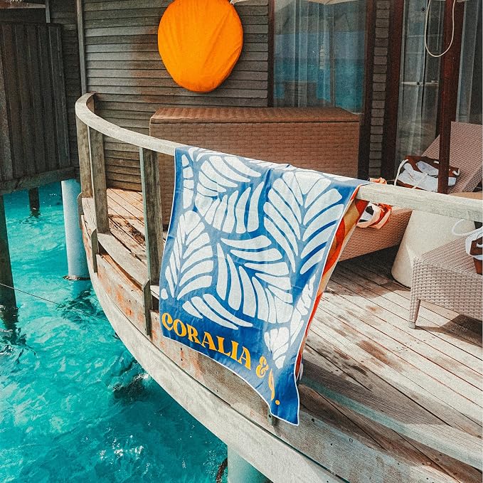 Coralia & Co. Large Microfiber Beach Towel - Quick Dry, Sand-Free, Lightweight with Convenient Storage Pouch - Twilight