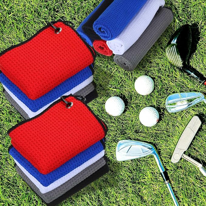Batiyeer Golf Towels Bulk for Bags 16'' x 24'' Microfiber Waffle Pattern Golf Towels Trifold with Clip for Hiking,Tournament, Yoga
