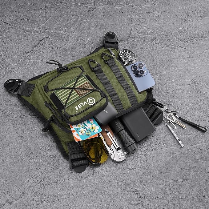 CVLIFE Outdoor Chest Bag for Men, Tactical Chest Pack, Adjustable Running Vest Bag, Lightweight Anti-theft EDC Rig for Hiking