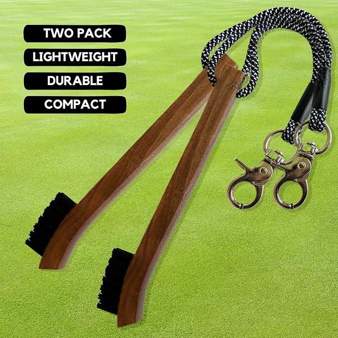 Golf Brush (2 Pack) - Cord and Clip Attachment for Bags and Carts, Club Cleaner Ideal for Woods and Irons - Golf Accesories for Men and Women