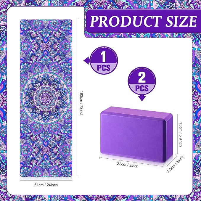 Tinideya 3 Pcs Yoga Mat Yoga Block 6 MM Thick Yogas Mat Non Slip with Carrying Strap Travel Mats for Exercise, Fitness, Pilates, Floor Workouts