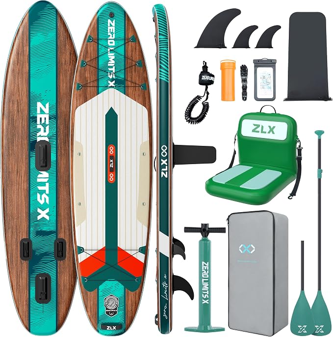 ZLX Inflatable Stand Up Paddle Board, 10'6" SUP Non-Slip Stable Deck Pad, Unique Center Fin, Premium Accessories, Paddleboard for Adults, Beginners, All Skill Levels