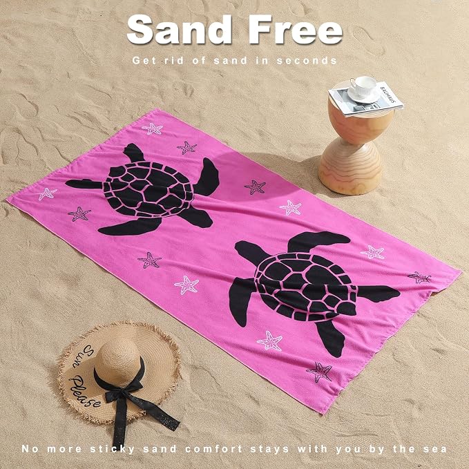 Jessy Home 4 Pcs Microfiber Beach Towel 40x70in, Sand-Free Quick-Dry Towel Set with Starfish & Sea Turtle Prints, Ultra Soft Absorbent Towel for Swimming, Beachwear & Pool Use