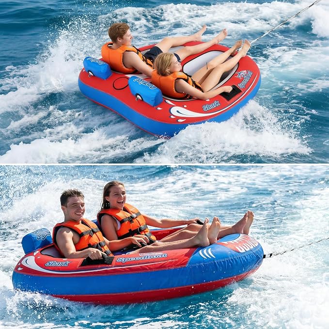 Towable Tube for Boating, 1–2 Person Inflatable Towable Tube with Quick Connect, Heavy Duty 840D Nylon Water Tube for Lake & Water Sports