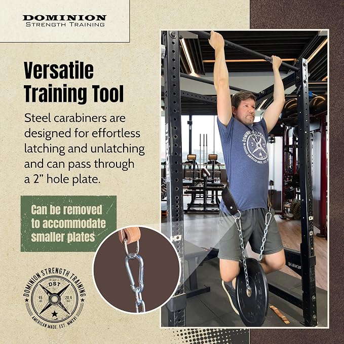 Heavy-Duty Leather Dip Belt with Steel Chain - Ultimate Accessory for Weighted Pullups, Dips, and Progressive Overload