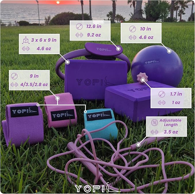 Yoga & Pilates Kit for Women – 9-in-1 Home & Studio Fitness Set with Yoga Blocks, Pilates Ring, Resistance Bands, Pilates Ball & More – Pink & Purple Workout Essentials for Yoga, Pilates & Stretching