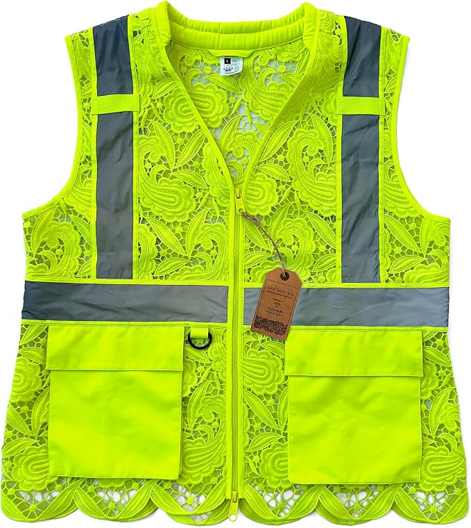 Lace-Mesh Safety Vest for Women & Men - Breathable, High Visibility Vest with Zipper & ANSI Class 2 Reflective Strips