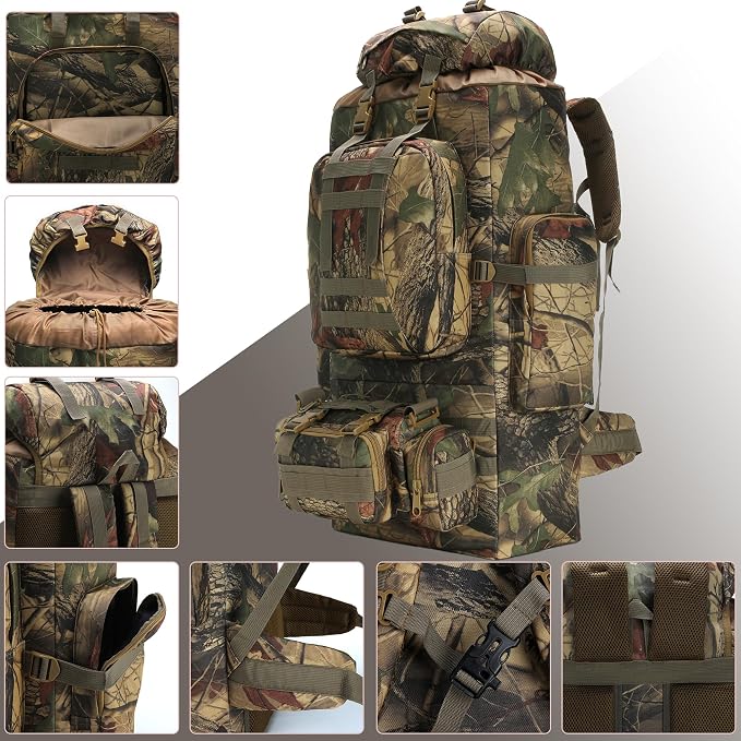 100L Camping Hiking Backpack,Molle military Tactical rucksack backpack,Waterproof Lightweight Hiking Backpack (Maple Leaf)