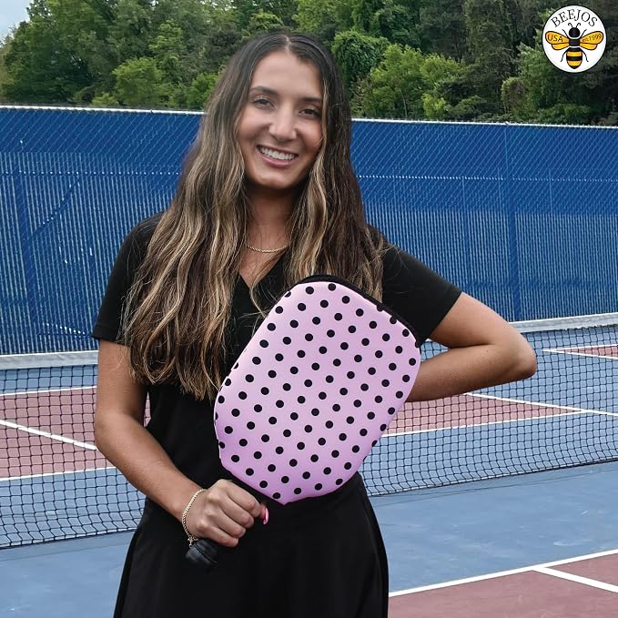 BeeJos Women's Polka Dot Collections: Premium Slip-On Pickleball Paddle Cover-Fits Standard Size Paddles-Zipperless (Paddle not Included) 6 Color Variations
