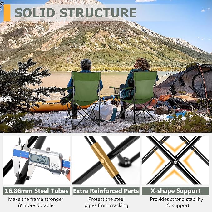 Joyfair Portable Camping Chair, Outdoor Lawn Folding Chairs for Adults, Heavy Duty Large Foldable Chairs for Beach, Fishing, Tailgating and More Outdoor Sport, Carry Bag & Cup Holder