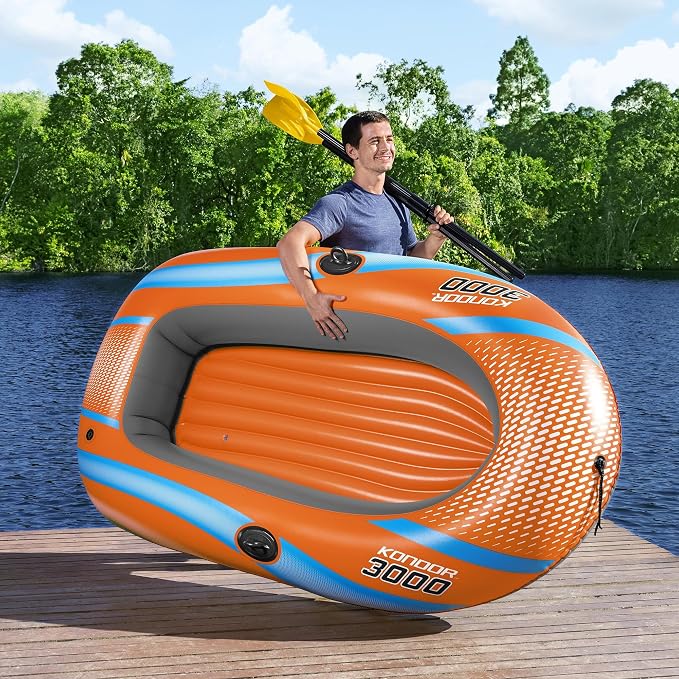 H2OGO! Kondor 3000 Inflatable Raft Set - 6'11" x 48" - Orange & Blue, Fits 2 Adults & 1 Child, Oars & Hand Pump, Water Sports Boat, 410lb Cap, Ages 6+