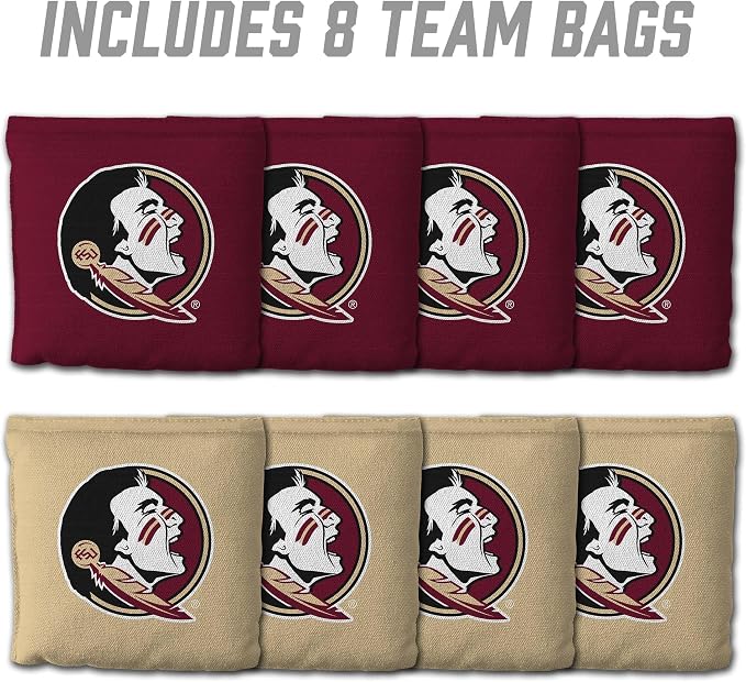 YouTheFan Officially-Licensed NCAA Set of 8 Cornhole Bags - All Weather Dual Sided Slide & Stop - Regulation Size with Carry case