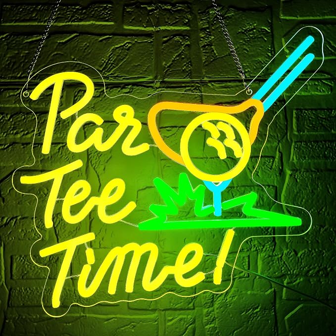 Par Tee Time Neon Sign for Wall Decor Golf Led Neon Light for Man Cave | Dimmable Neon,Golfer Birthday Gifts,Led 5V USB Powered,Party,Office,Bedroom,Sport Bar Decor,Course Gym Wall Art,13.7*12.4in