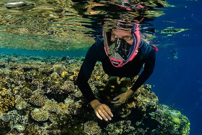 OCEAN REEF - Aria QR + Quick Release Snorkeling Mask - Full Face Snorkeling Mask - 180 Degree Underwater Vision - 8 Colours and 4 Sizes