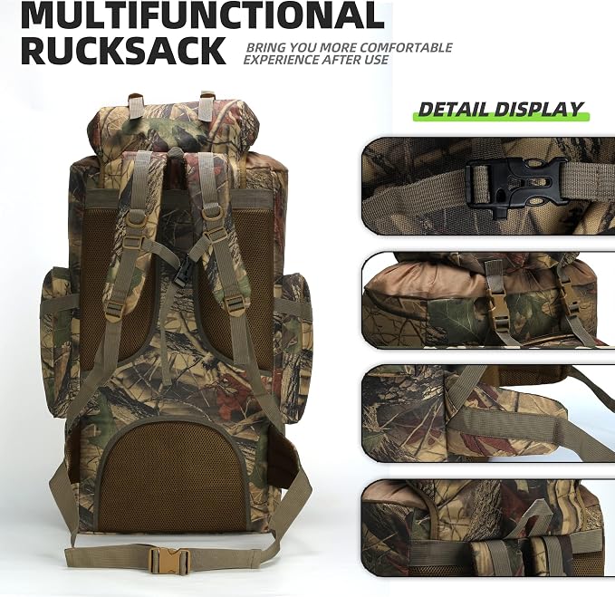 100L Camping Hiking Backpack,Molle military Tactical rucksack backpack,Waterproof Lightweight Hiking Backpack (Maple Leaf)