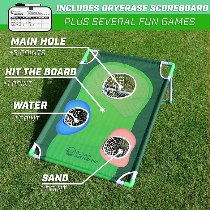 GoSports BattleChip Backyard Golf Cornhole Games – Includes Targets, Chipping Mats, Foam Golf Balls, Scorecard and Carry Case