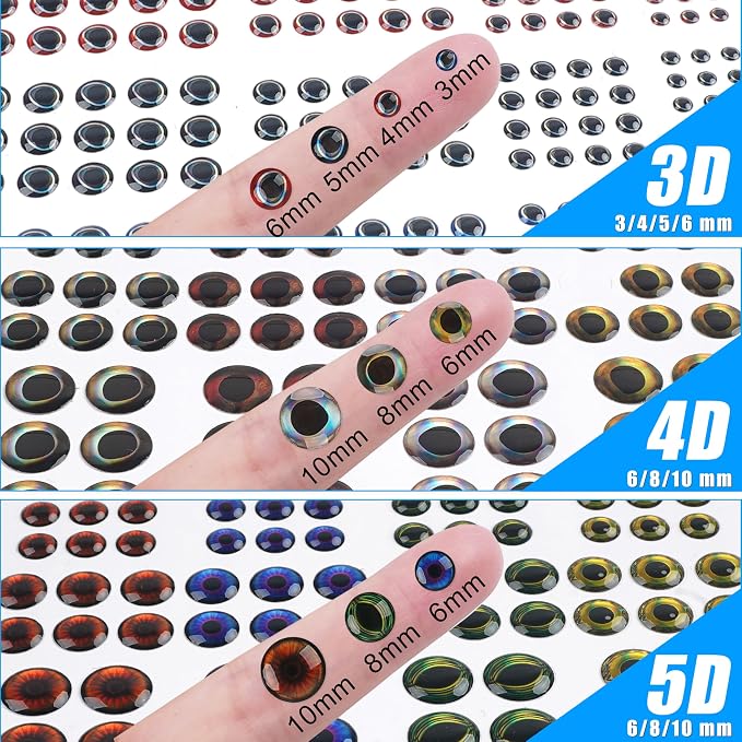 1314 Pieces Fishing Lure Eyes 3D 4D 5D Realistic Eyes Stickers for Making Fishing Bait DIY Fly Tying Streamers Lures Crafts 3/4/5/6/8/10mm