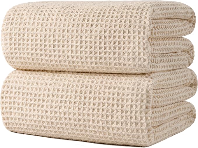POLYTE 430 GSM Microfiber Quick Dry Lint Free Bath Sheet, 70 x 35 in, Set of 2 (Waffle Weave)