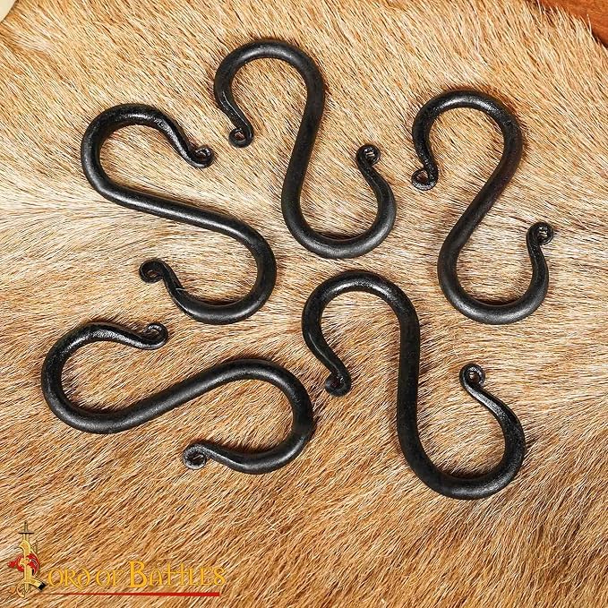 Lord of Battles Hand Forged Iron S-Hooks Set of 10 - Black S-Shaped Heavy Duty Hanging Hooks for Kitchen Utensils, Pots & Pans, Camping, Garden & Rustic Decor