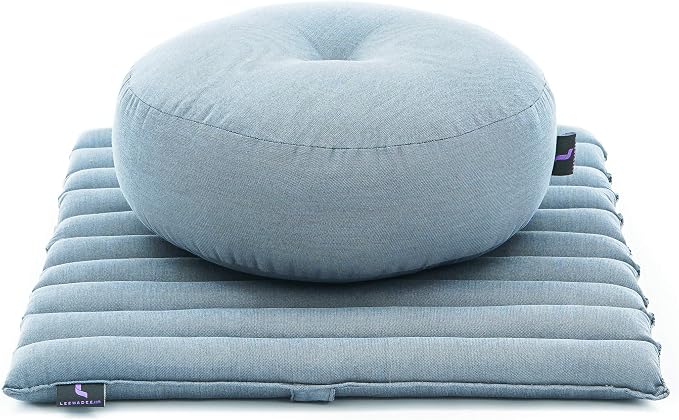 Leewadee Meditation Cushion Set – 1 Small Zafu Yoga Pillow and 1 Small Roll-Up Zabuton Mat Filled with Kapok