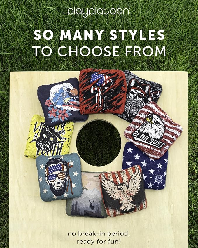 Play Platoon Pro Cornhole Bags Set of 8 - Professional Dual Sided Slick and Sticky Side Competition Corn Hole Bags - Tournament Series