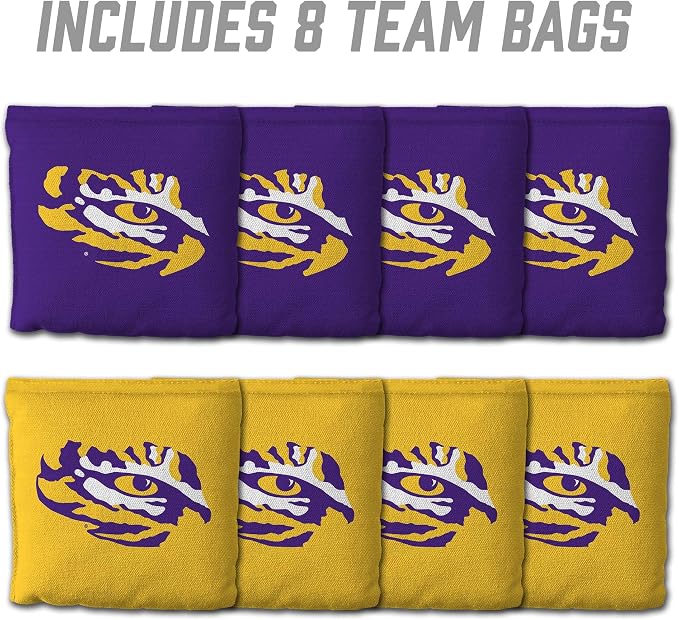 YouTheFan Officially-Licensed NCAA Set of 8 Cornhole Bags - All Weather Dual Sided Slide & Stop - Regulation Size with Carry case