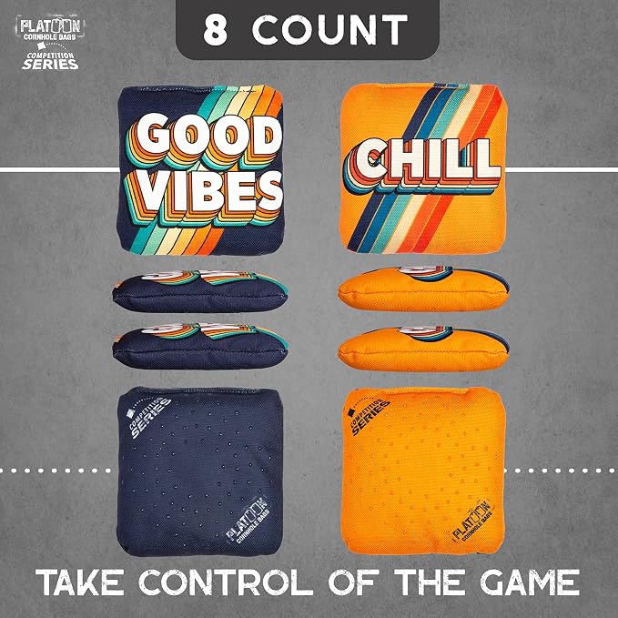 Play Platoon Competition Series Cornhole Bags Set of 8 Regulation Professional Weight Double Sided Slick and Stick with Rubber Sticky Dot Slow Side for Pro Corn Hole Bean Bag Toss Game-Designed in USA