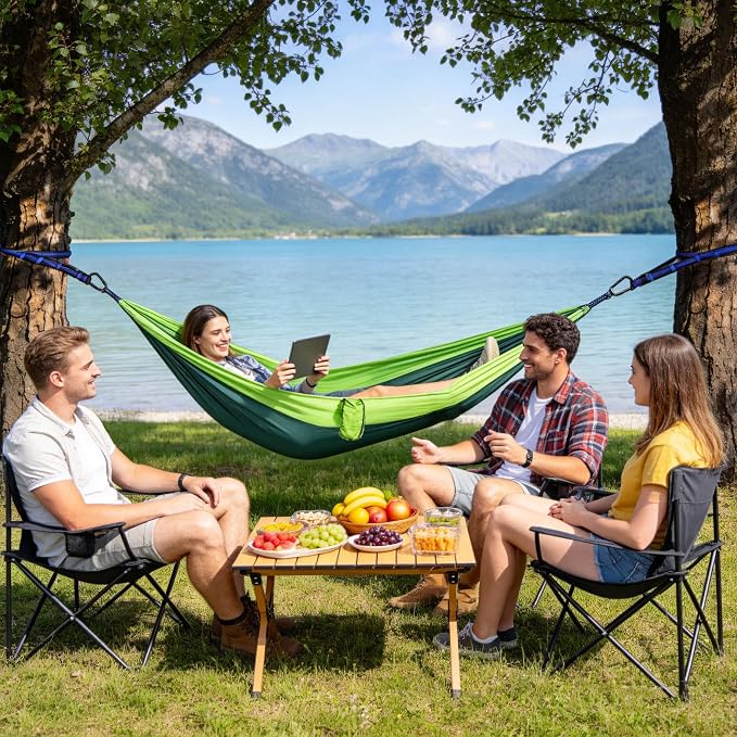 Camping Hammocks, Double & Single Hammock with Tree Straps,Portable Lightweight Parachute Nylon Camping Gear for Outside Hiking Beach Backpack Survival Travel- Up to 400lbs