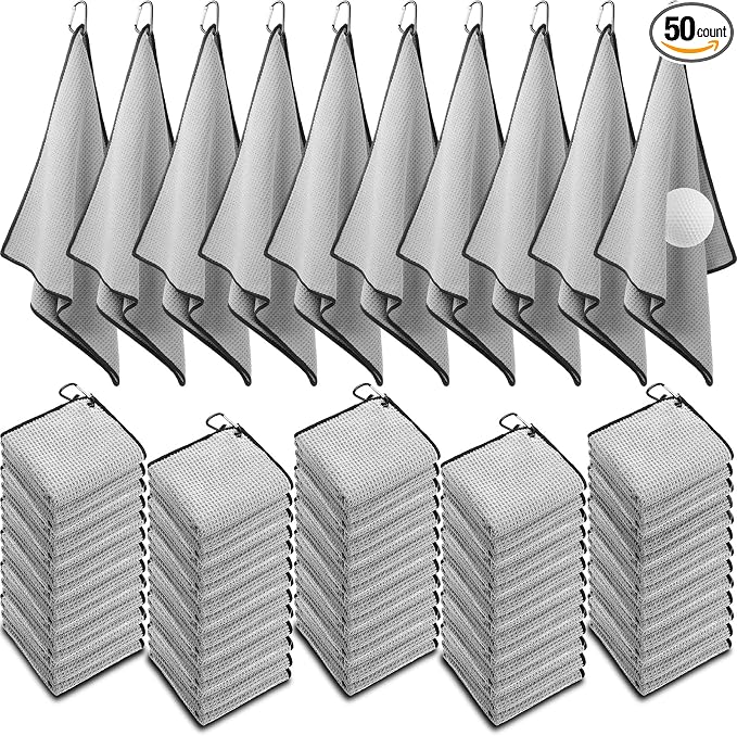 Batiyeer Golf Towels Bulk for Bags, 16"x16" Microfiber Waffle Pattern Golf Towel with Clip for Tournament, Club, Fitness