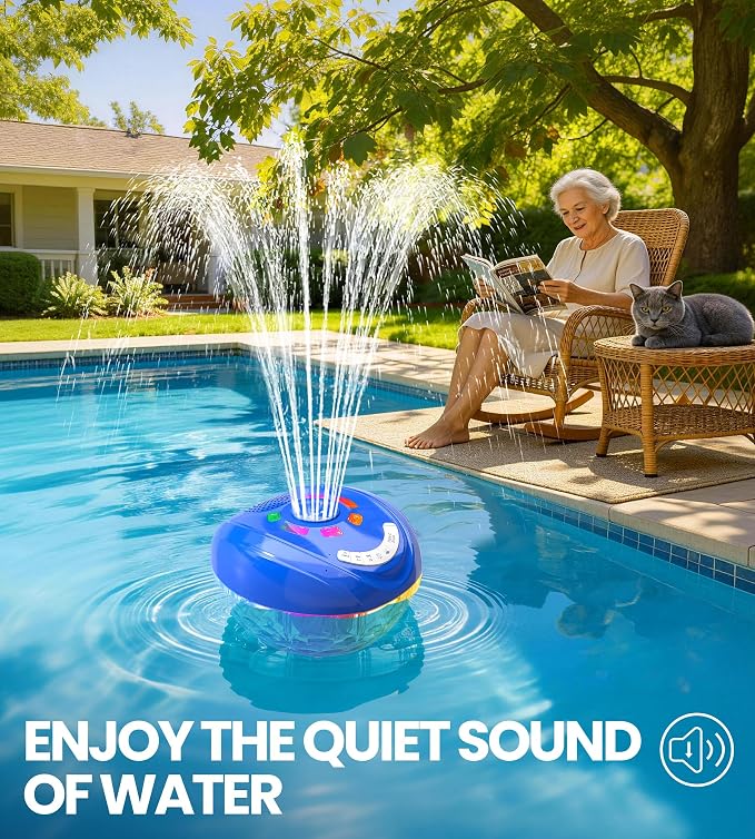 FluSing 3 in 1 Pool Fountain with Bluetooth Pool Speaker,Rechargeable Floating Pool Fountain with Light,Pool Water Fountain Pump IP68 Waterproof Pool Speaker,BT5.4,Above Ground Pool Fountain-Deep Blue